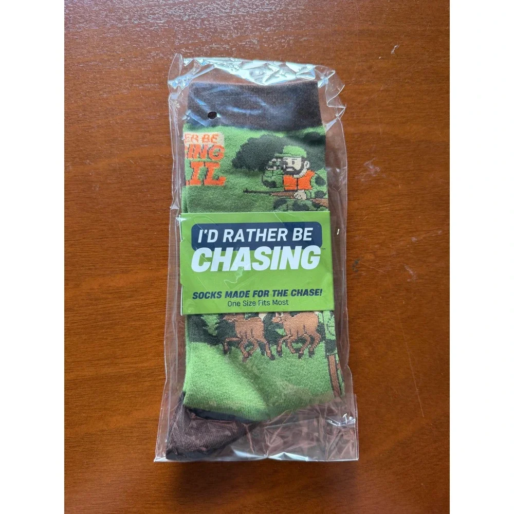 I'd Rather Be Chasing Hunting Socks OSFM Deer Green Pixel Art Hunter Novelty